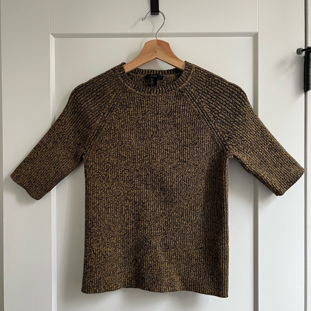 COS Ribbed Tan Black Quarter Length Sleeve Sweater Size M